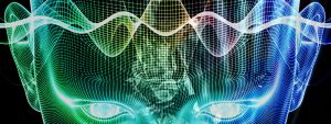 digital image of eyes and head with wavelengths