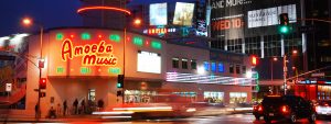 Amoeba Music in Hollywood at night